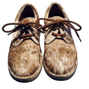 Uwezo Oxford Lace Up Casual Shoes Exotic Fur‎ Unique Western Style Mens Sz 8.5